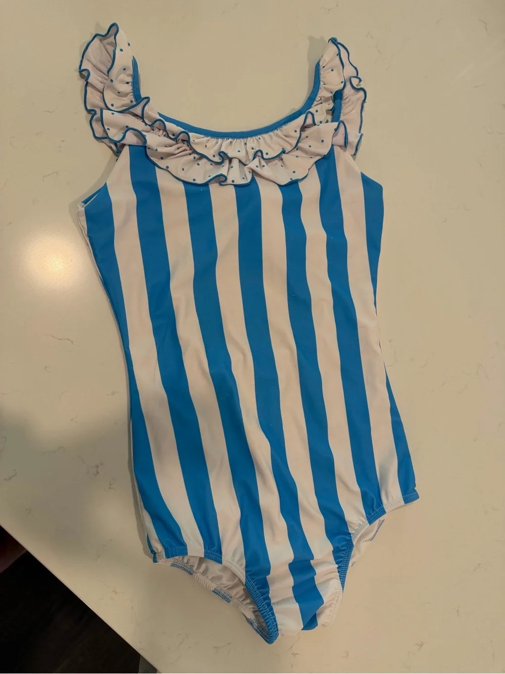 SweetHoney Blue & White Striped Ruffle One-Piece Swimsuit